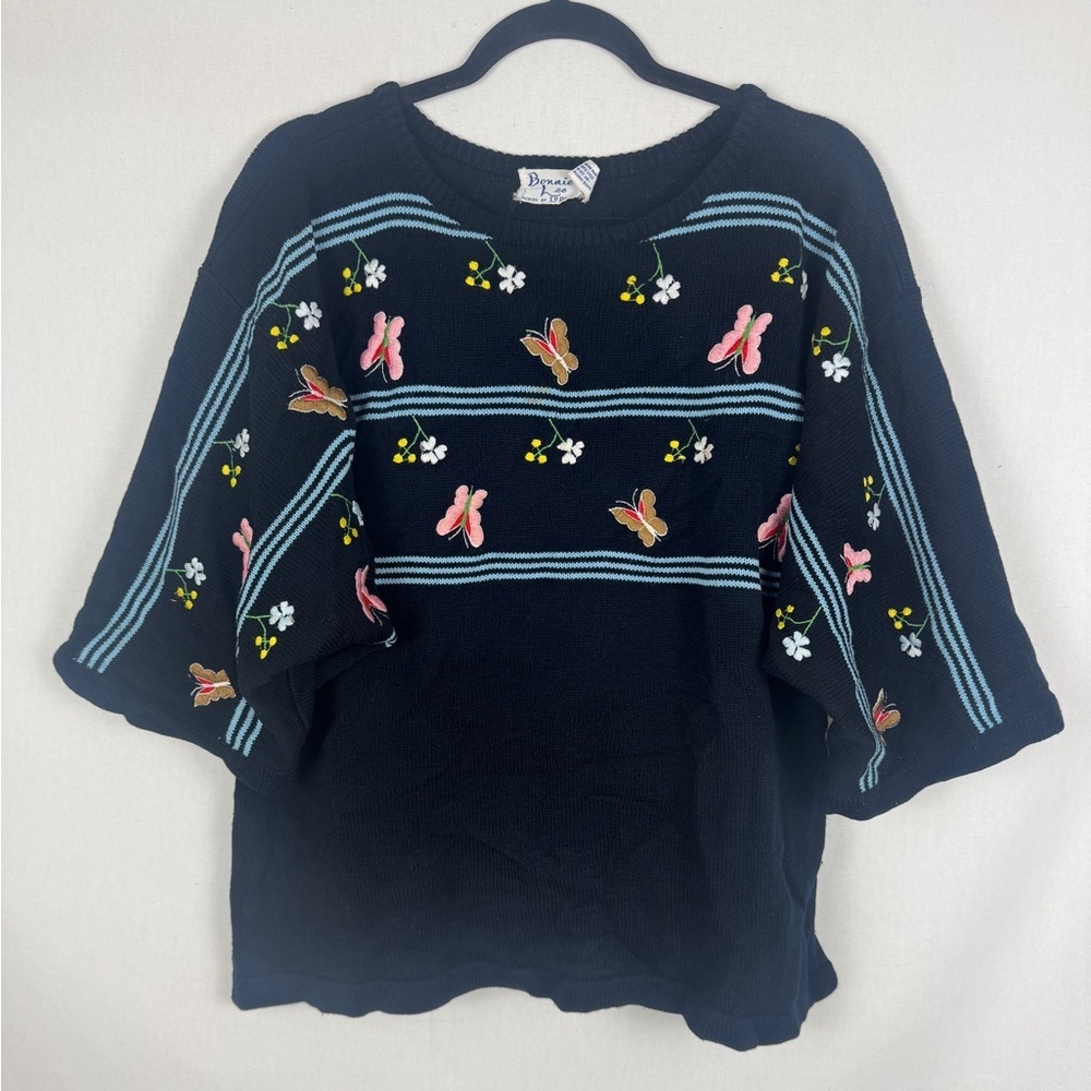 Bonnie Lee Vintage Sweater with Butterfly and Floral Embroidery